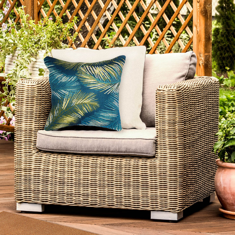 Marina Navy and Green Tropical Leaf Indoor/Outdoor Pillow