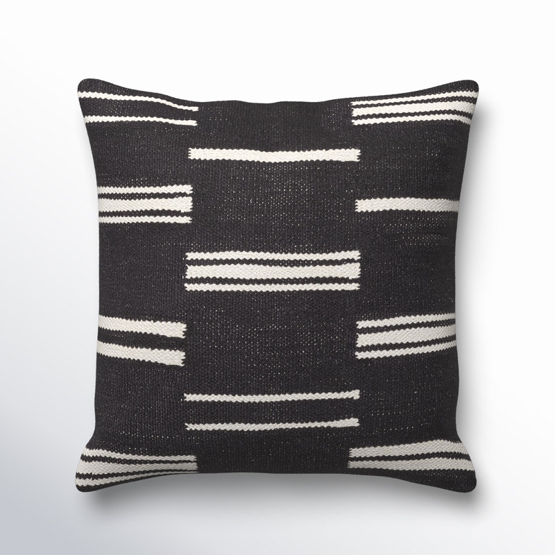 Chanterelle Embroidered Cotton Throw Pillow, 18" x 18", Black/White, Polyester/Polyfill
