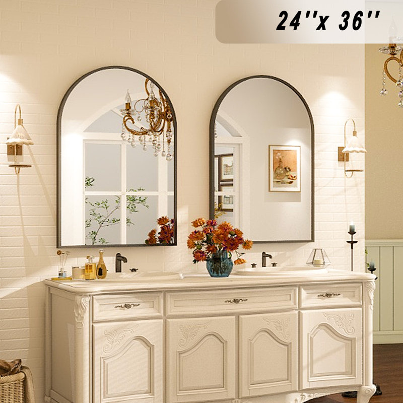 Aluminum Framed Arched Wall Mounted Vanity Mirror - Basics by Wayfair™, Black, 36" H x 24" W x 0.54'' D