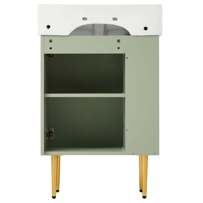 Bathroom Vanity, Bathroom Storage Cabinet With Single Ceramic Sink, Accent Cabinet, Green