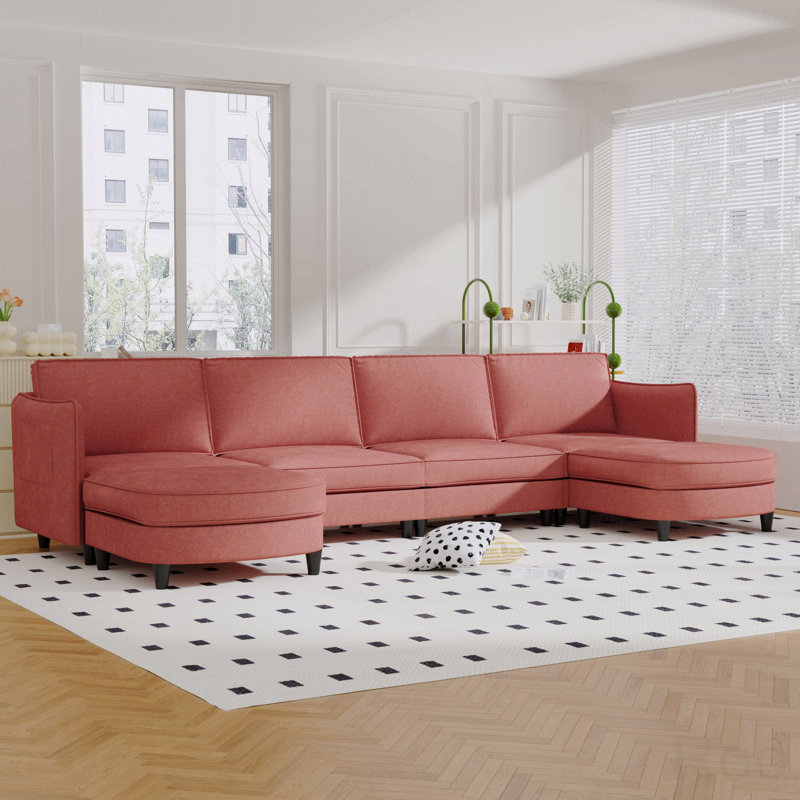Canapé de grande taille à 141 places de 141,5 po, canapés en forme de U avec repose-pieds mobile, accoudoirs avec poches, canapé en tissu moderne