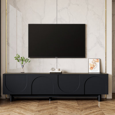 Meuble télé 71 po Graceful Arch-Cabinet pour téléviseur 78 po | Console média minimaliste avec pieds en bois massif, tablettes réglables, trous pour câbles