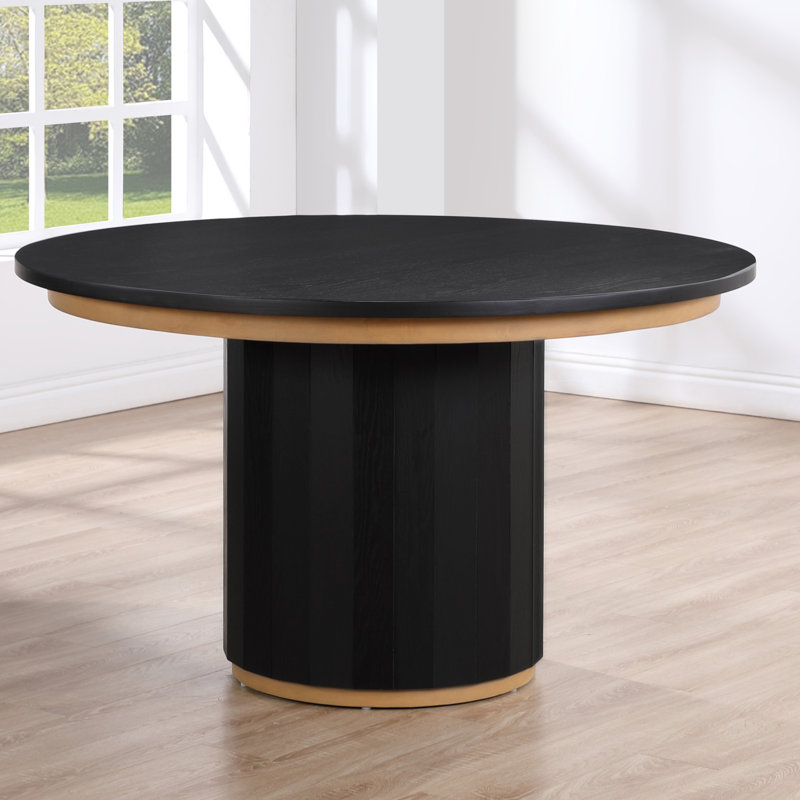 Magnolia 52" Round Pedestal Dining Table, Black/Gold