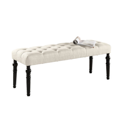 Banc de salle à manger brun clair avec base en bois massif et siège en tissu, pieds tournés, banc 48 x 16 19,5 H, siège et zigzag