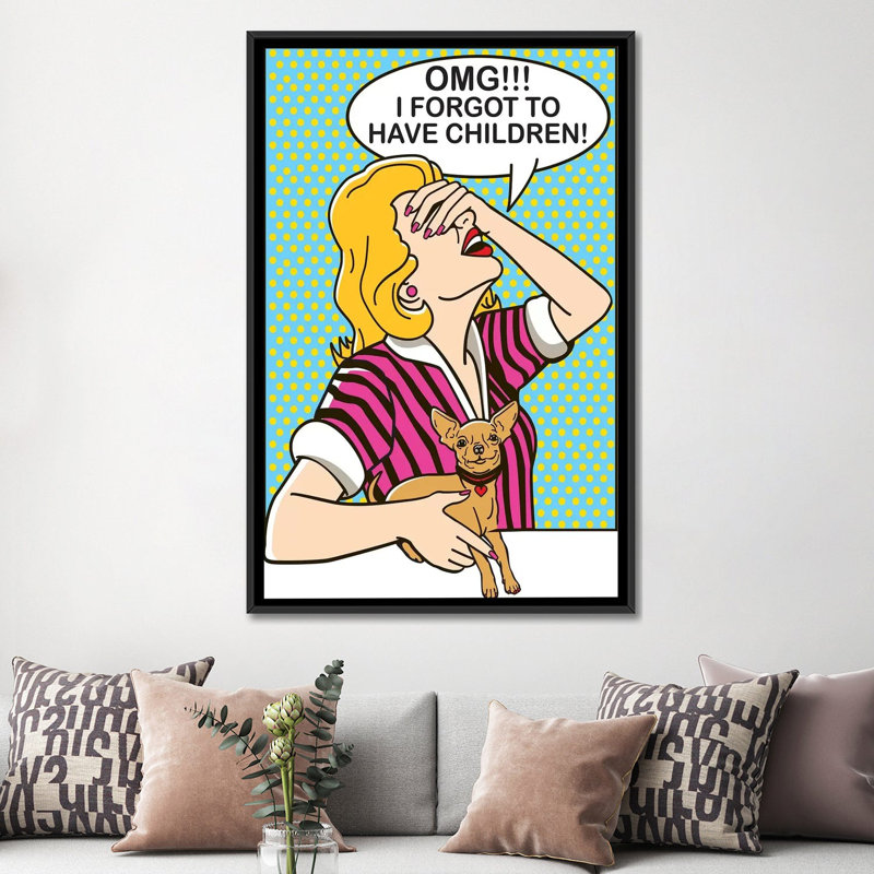 «OMG!» Impression sur toile, H 26 po x l 18 po x P 1,5 po, Toile avec cadre noir, Pas de tapis