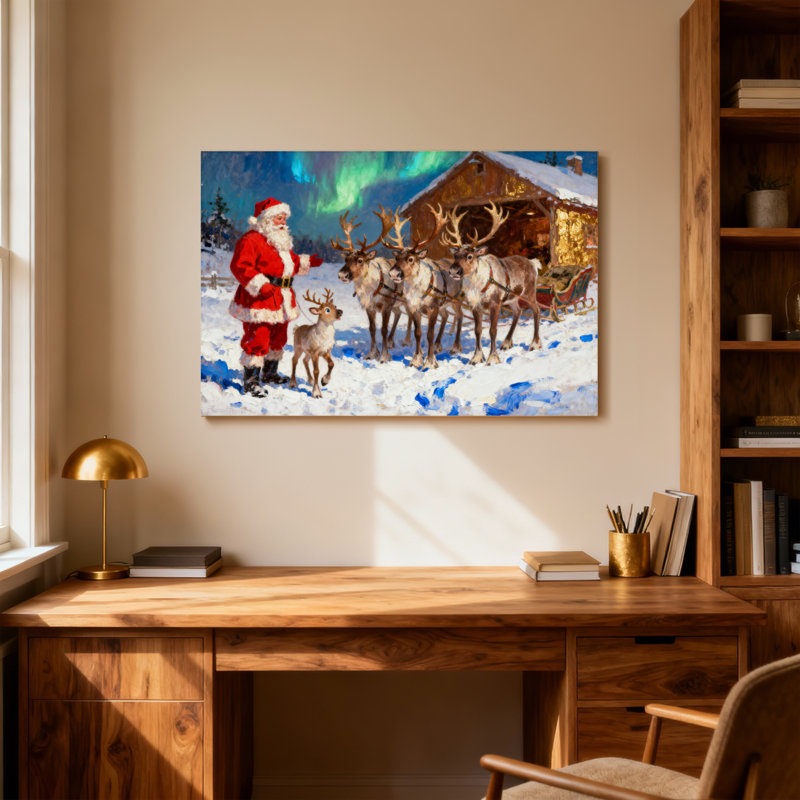 Père Noël de Noël avec renne et traîneau, H 20 po x l 30 po