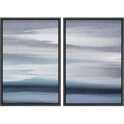 «Minimal Landscape Pastel Storm Cloud Blue Ocean Horizon Wilderness Nature Modern Decorative Calm / Relax Multicolor Rustic Minimal», reproduction d'art encadrée sur toile