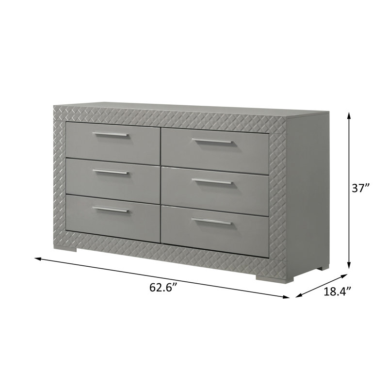 Commode 6 tiroirs gris ultrabrillant