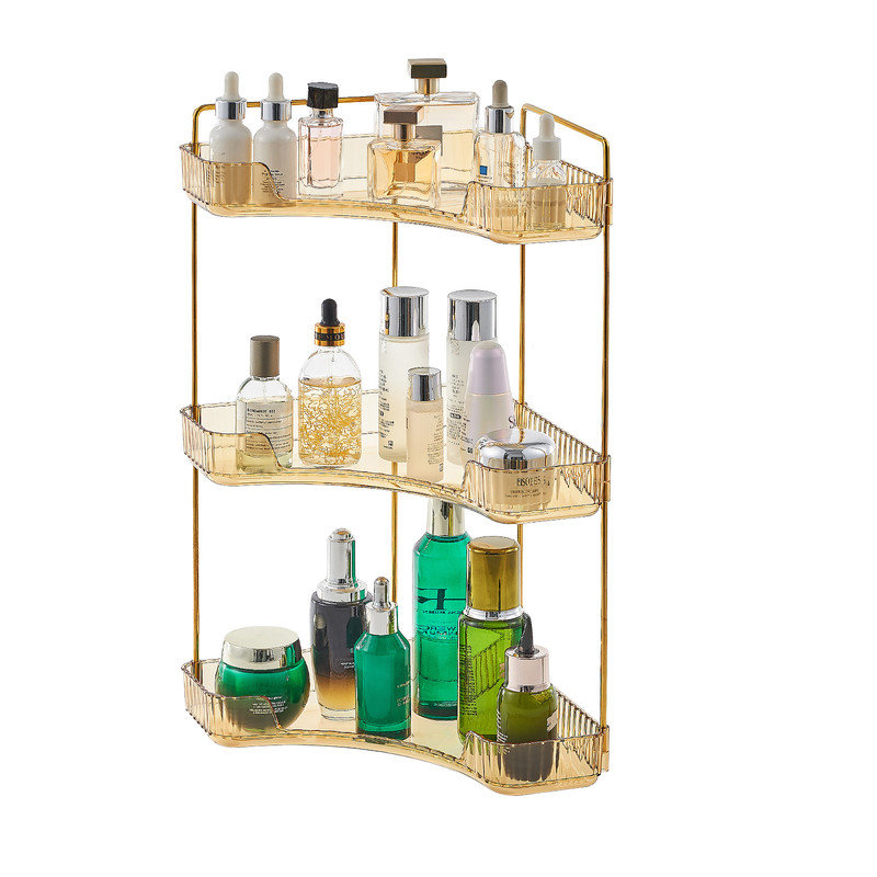 3-Tier Corner Makeup Organizer, Waterproof Bathroom Countertop Storage Tray - Space Saving Vanity & Sink Organizer for Counter（Amber）
