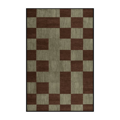 Machine Washable Checkered Brown Area Rug