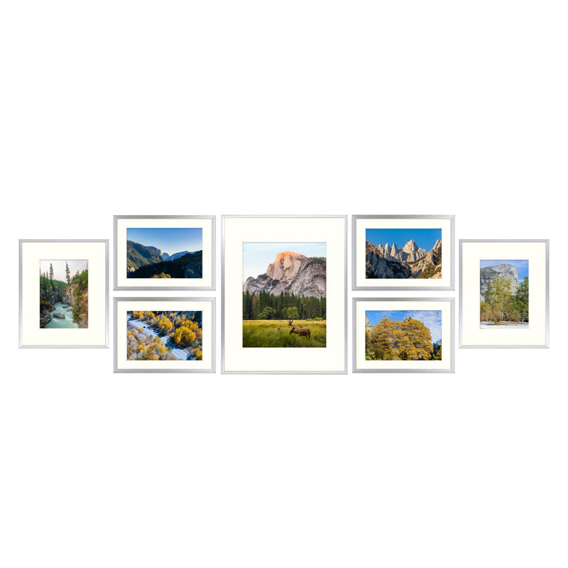 Drennon 7 Pieces Gallery Wall Frame with Glass Front, Hanging or Tabletop Display, Silver