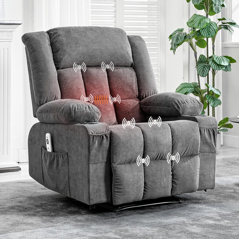 Fauteuil inclinable avec chaleur et massage, fauteuils inclinables surdimensionnés avec télécommande, Gris