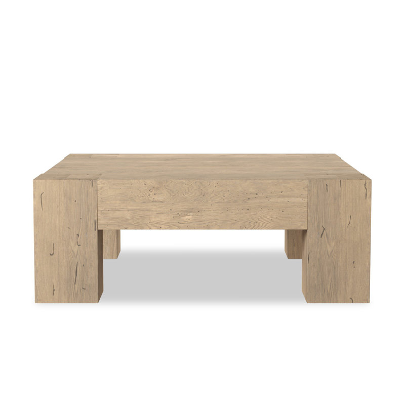 Bellefonte 4 Legs Coffee Table, Whitewash Rustic Wormwood Oak