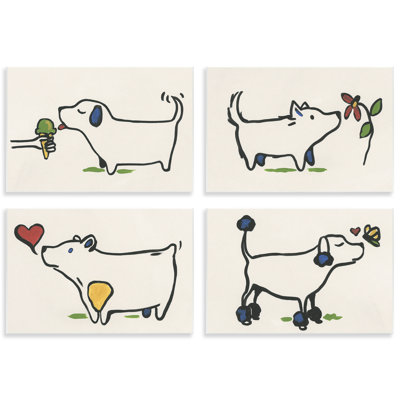 Happy Doodle Animals 4 PC Wall Plaque Art Set by June Erica Vess