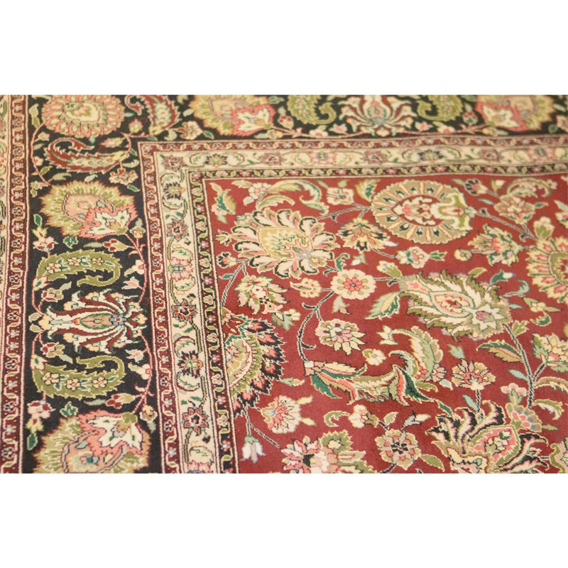 Hand Knotted Wool Oriental Area Rug in Navy And Wine