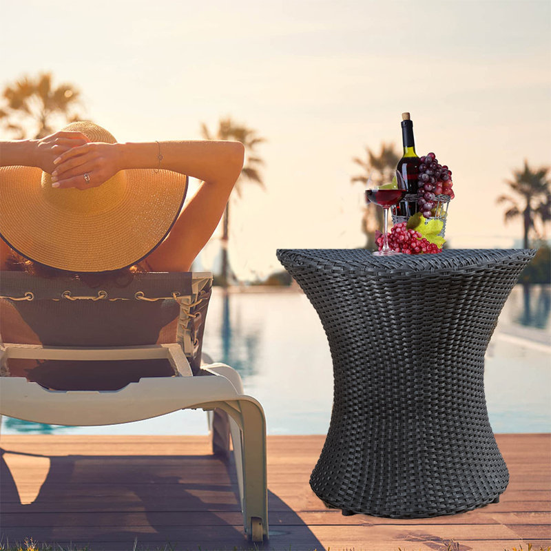 Filip Round Wicker Outdoor Side Table , 19.75'' in. W 19.75'' in. D, Black