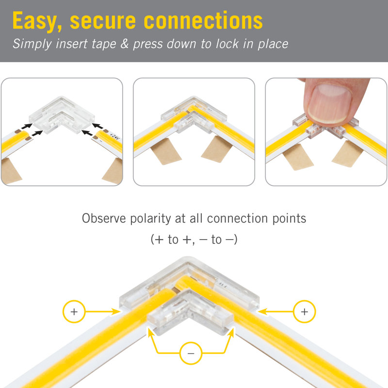 2-Pin Clear LED Strip Light Corner Connectors (4-Pack)