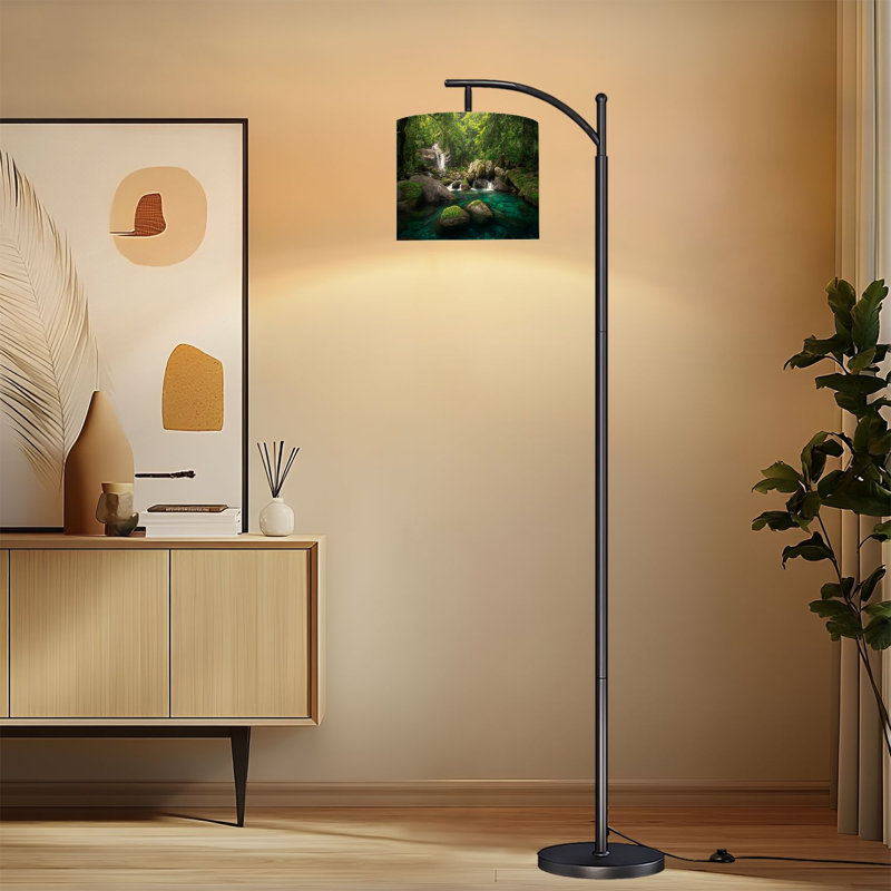 Lampe sur pied à arc avec abat-jour réglable belle lampe sur pied vert forêt cascade jungle