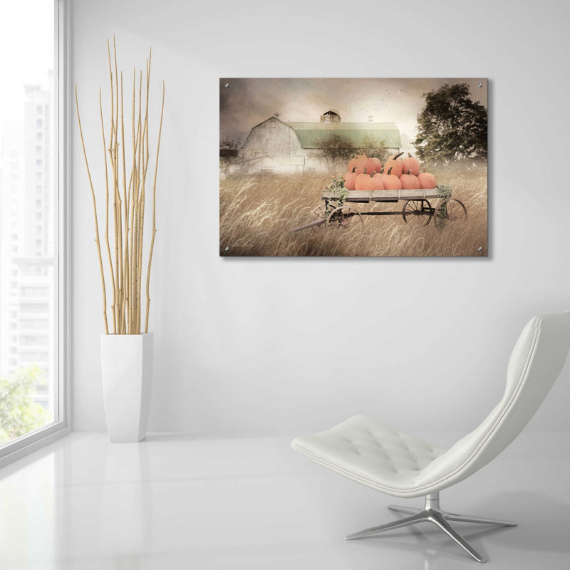 «Pumpkin Harvest Barn» par Lori Deiter, art mural en verre acrylique, H 24 po x l 36 po x P 0,2 po