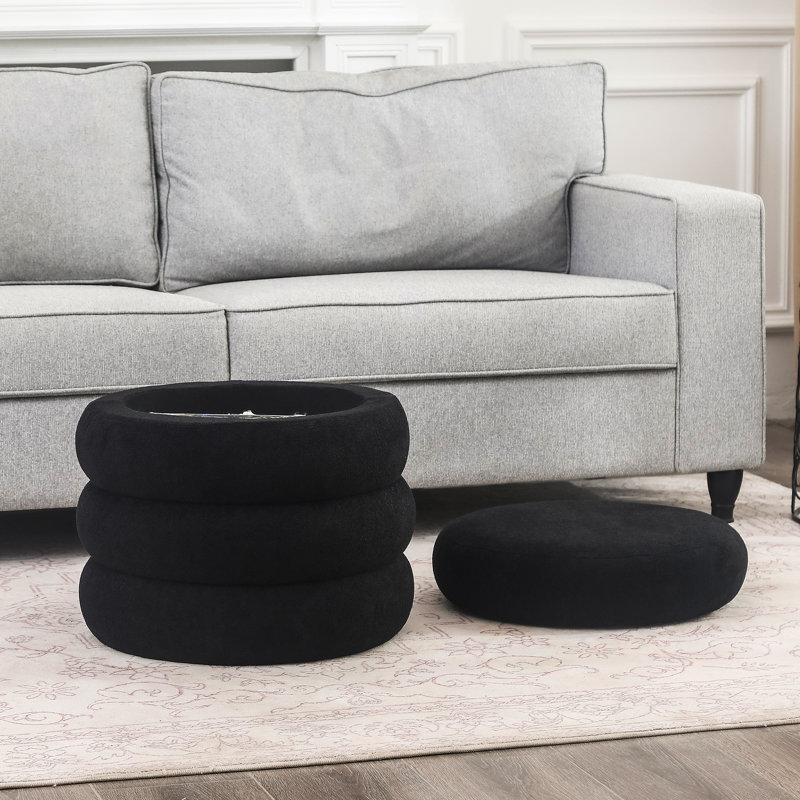 18-Inch Height Round Storage Ottoman, Black
