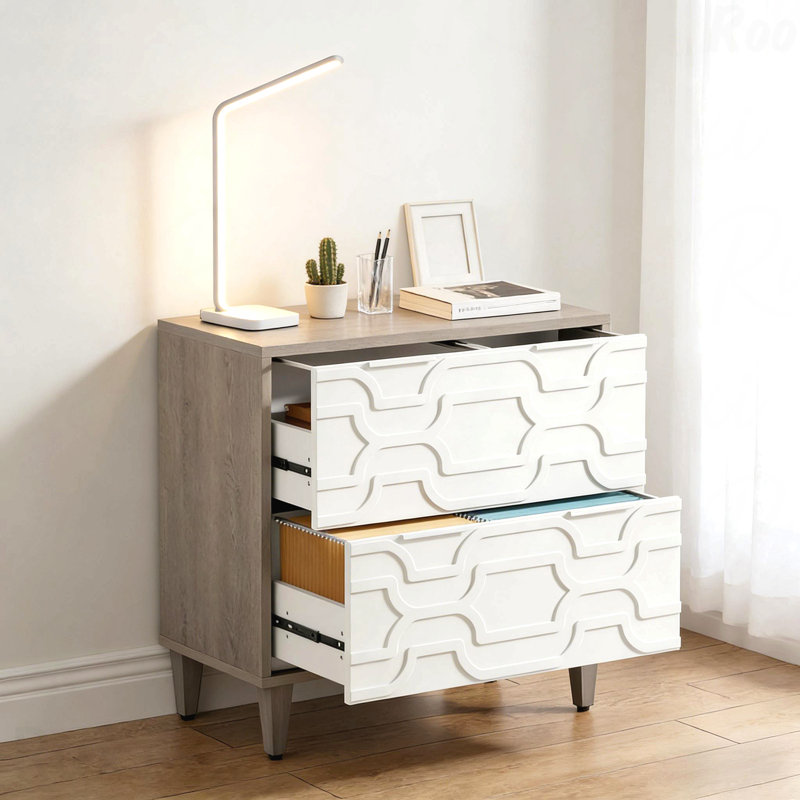 Armoire de rangement à 2 tiroirs, Gris / Blanc