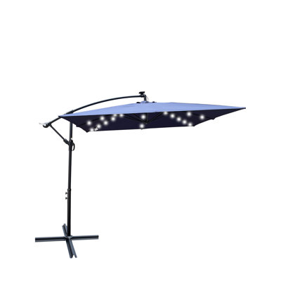 Square 2.5X2.5M Outdoor Umbrella With Solar Lights - , 8 Ribs, Crank, Cross Base For Garden, Deck, Backyard, Pool Area Navy Blue Sun Shade Powered Led, Waterproof, Garden Deck Backyard