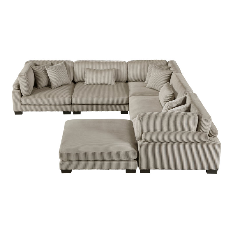 Canapé modulaire avec repose-pieds 6 pièces Koah Beth, Taupe velours côtelé