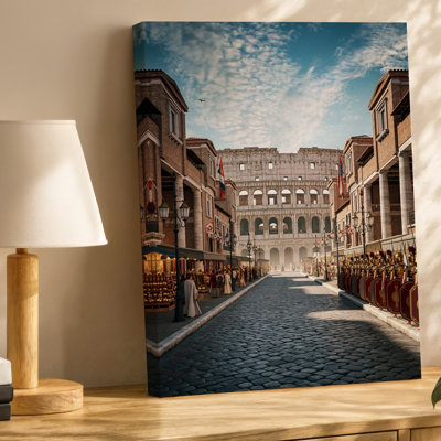 Toile, "Un marché romain antique animé" contre la grandeur de l'art mural, "The Colosseum" avec une large rue pavée, art mural