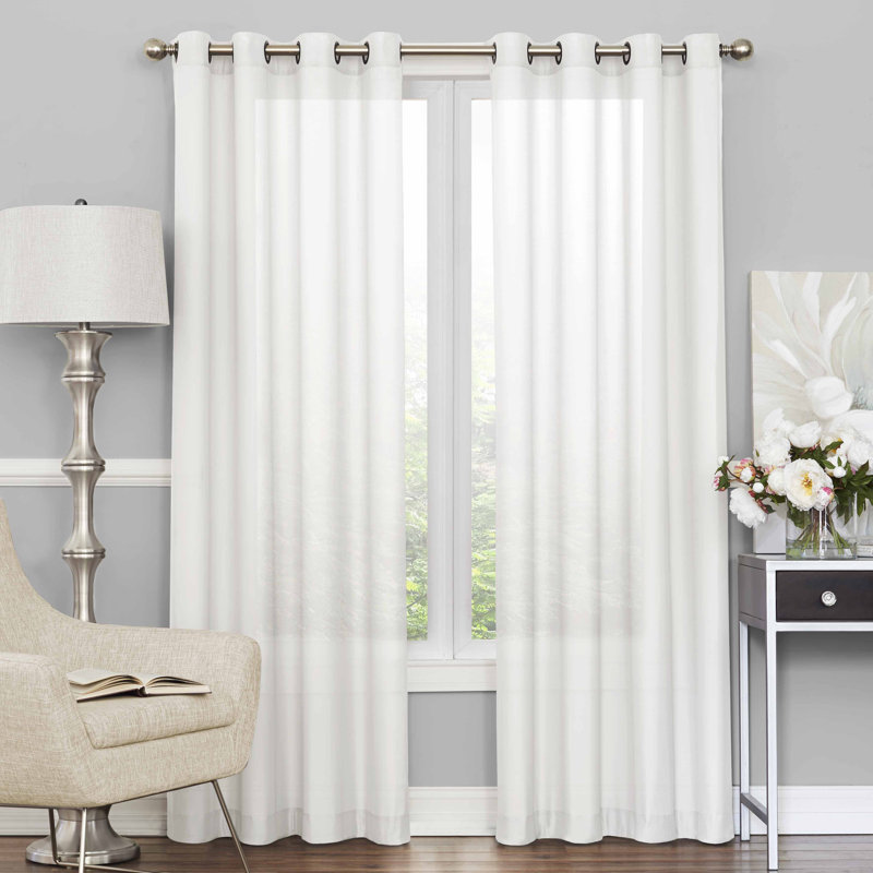 Gargi Sheer Curtain Single Panel, White, 63" L x 52" W