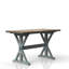 Table haute de comptoir en bois massif bleu, idéale pour les soupers décontractés.