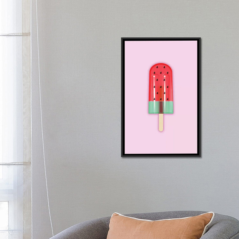 « pastèque popsicle », impression sur toile tendue, H 26 po x l 18 po x P 1,5 po, Toile avec cadre noir, Pas de tapis