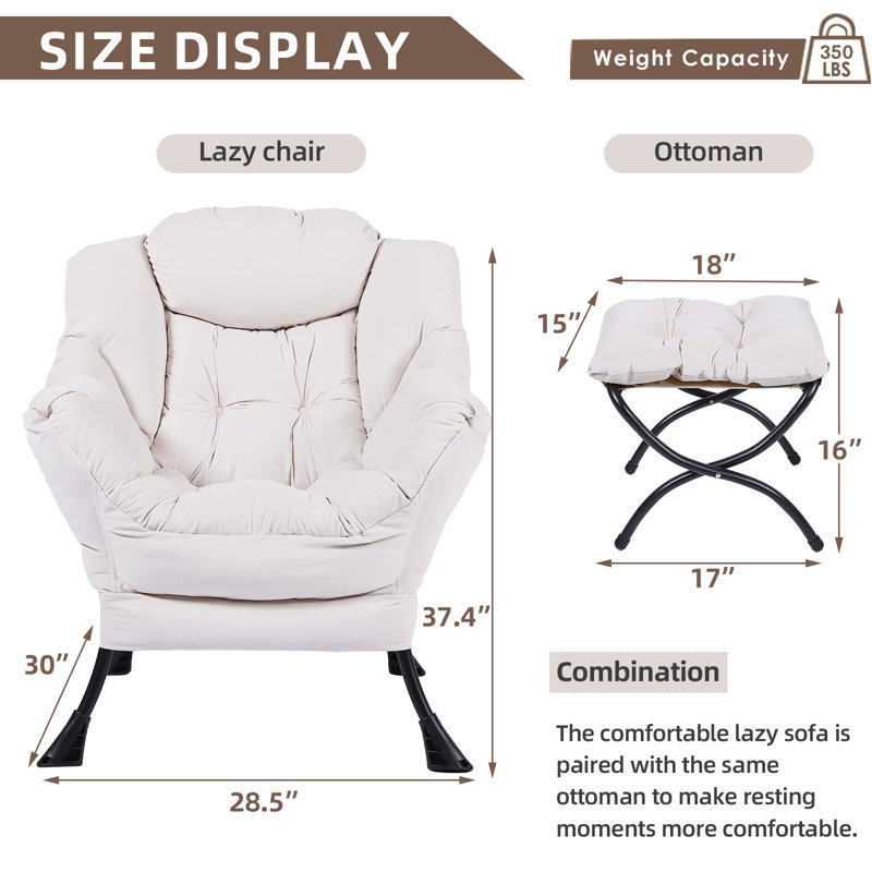 Méridienne large et repose-pieds Cyntha, Velours beige