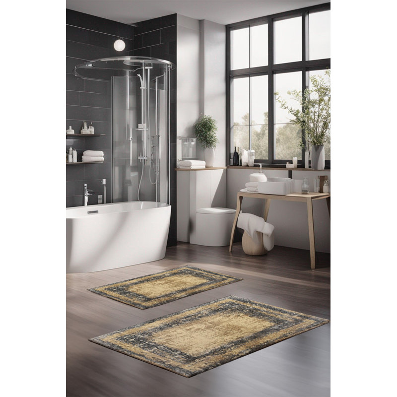 Ensemble de tapis de bain Eakly (2 pièces), Jaune / Noir