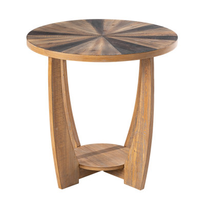 Ezmai Rustic Round Farmhouse End Table, French Country Accent Side Table Spliced Tabletop, Black & Natural
