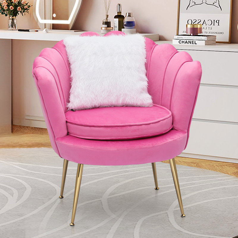 Conejara Velvet Barrel Accent Chair Upholstered Vanity Chair Side Chair with Pillow and Metal Legs, Black Velvet 1