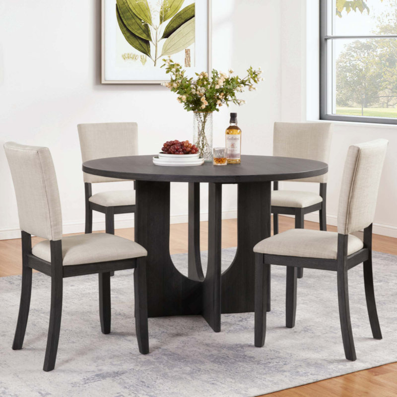 Ensemble de salle à manger rond avec 4 chaises rembourrées, ensemble de table à manger moderne pour 4, ensemble de table à manger rond de 5 pièces pour le salon, la cuisine