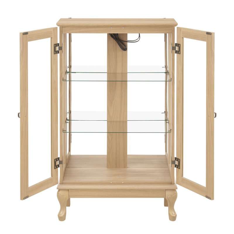Vitrine 2 portes avec tablettes réglables et - Présentant vos articles, le dossier en miroir Oak Curio illuminé s'adapte à toute pièce,
