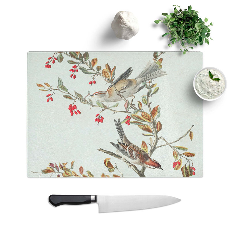 Tempered Glass Tree Sparrows by John James Audubon Cutting Board, 39 cm W x 28.5 cm L