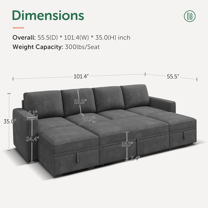 Canapé modulaire avec rangement en U Anureet Latitude Run®, Couduroy gris