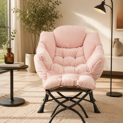 Lazy Chair avec repose-pieds, fauteuil d'appoint moderne avec accoudoirs et une poche latérale, fauteuil de lecture rembourré avec repose-pieds pour les petits espaces, fauteuil de lecture - rose