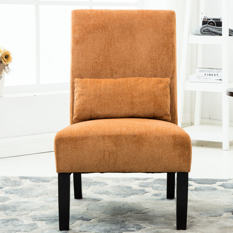 Chaise d'appoint en tissu de chenille orange - pieds, assise moelleuse, chaise contemporaine esthétique moderne, coussin en bois massif, design élégant