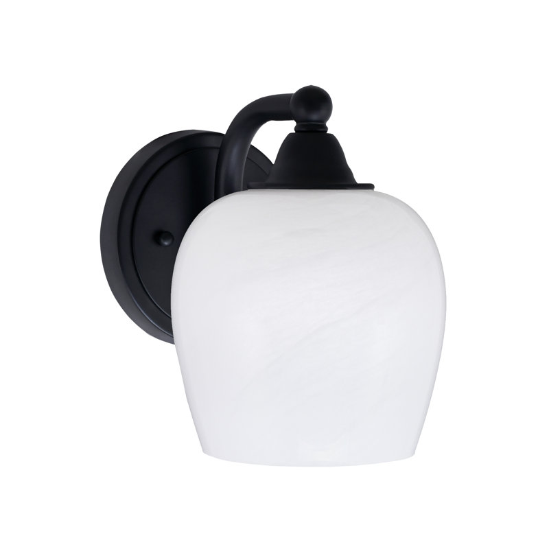 Applique murale Paramount avec fini noir mat et verre marbré blanc de 6 po