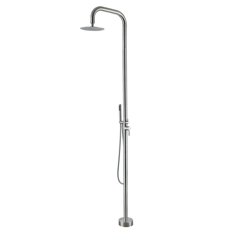 Douche d'extérieur autoportante en acier inoxydable 304 à température contrôlée 88-3 / 5 "H avec douche à main, Nickel brossé
