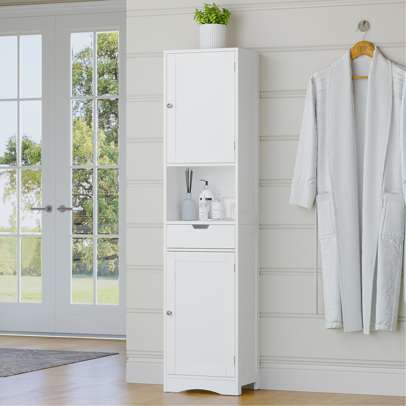 67" Tall Bathroom Cabinet, Storage Cabinet With 2 Doors & 1 Drawer, Narrow Bathroom Storage Cabinets With Adjustable Shelves, Bathroom Floor Organizer For Living Room, Entryway, Home Office, White