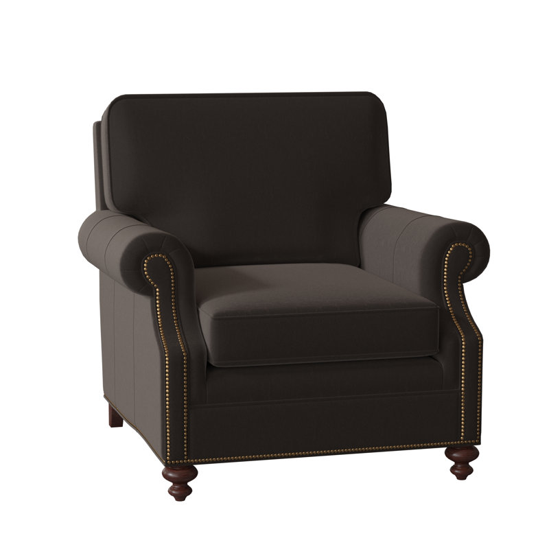 West Haven Club Chair, No Nailhead, Mahogany, Aline Light Gray Stonewash Genuine Leather