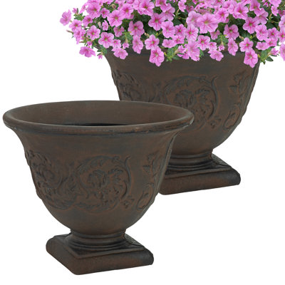 Pot de fleurs d'extérieur rond en polyrésine 16 po x 16 po x 13 po Darcy - ensemble de 2
