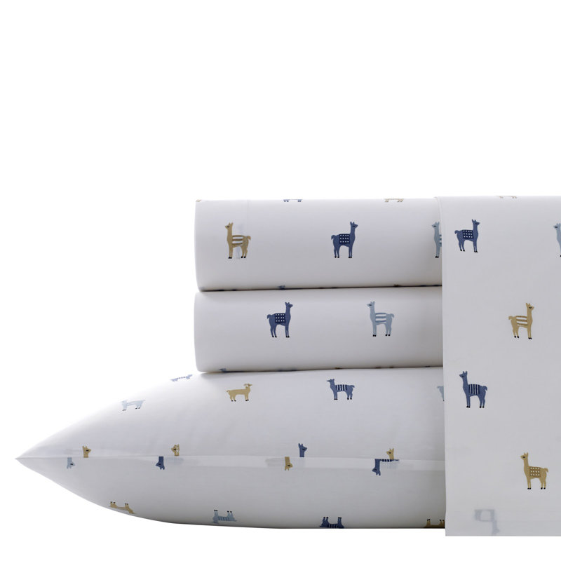 Ensemble de draps en coton percale Poppy & Fritz, Ensemble de draps pour lit simple TG et une taie d, Bleu lamas