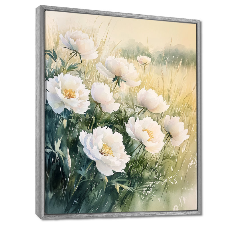 Pivoines et le champ ouvert I - Pivoines, reproductions encadrées, Argent argent, H 40 po x l 30 po