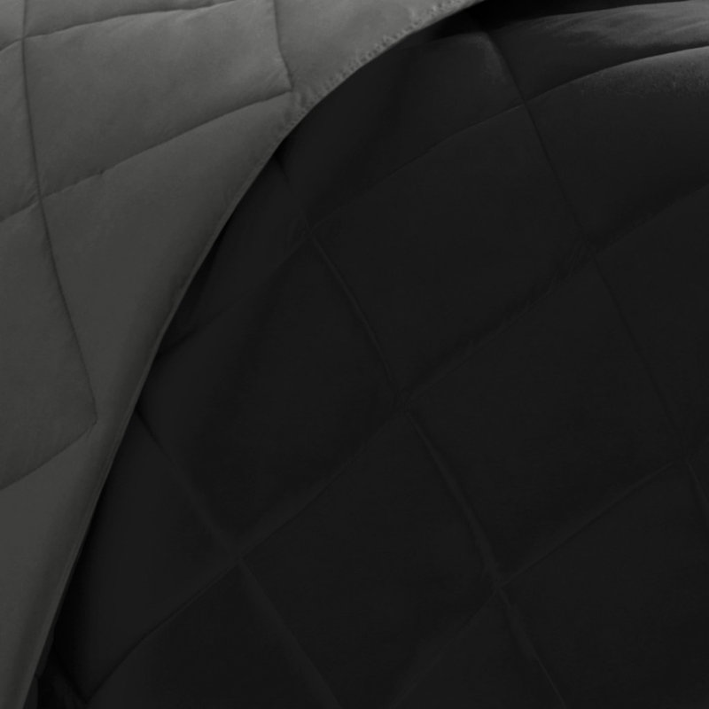 Vicente Reversible Diamond Quilt Down Alternative Comforter Set, King Comforter + 2 King Shams, Black/Grey