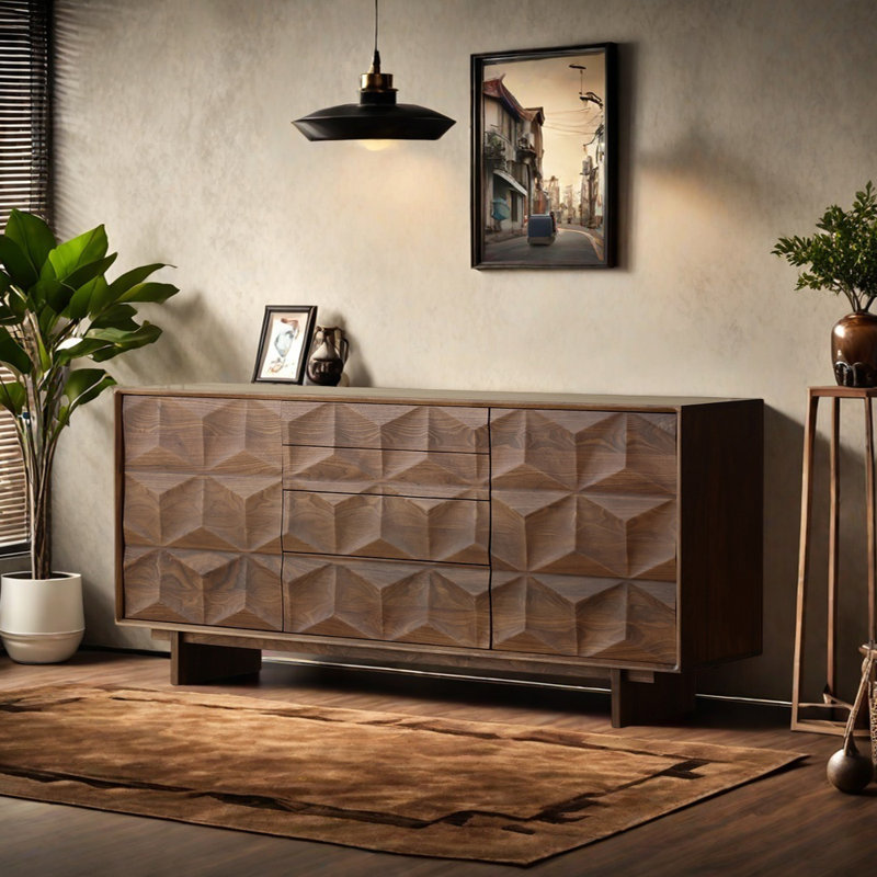 Buffet en bois de noyer massif, H 35,43 po x l 70,87 po x P 16,54 po